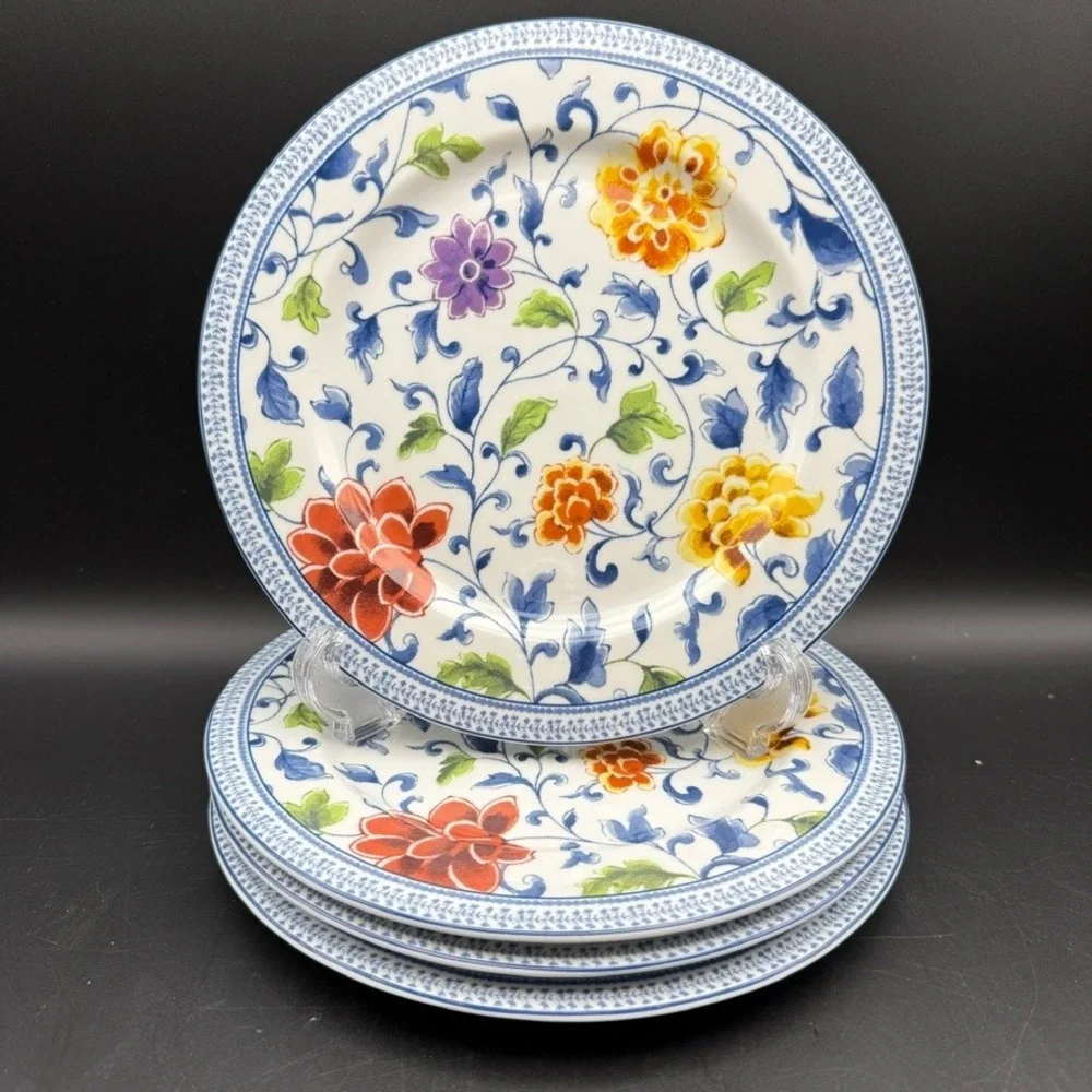 Ralph Lauren Macao Salad Plate Set 4 8in Floral Chinoiserie Blue White Multi